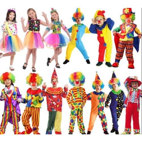 High quality Harlequin clothing halloween cosplay costume children masquerade performance wear clown clothes Cute clown Dress