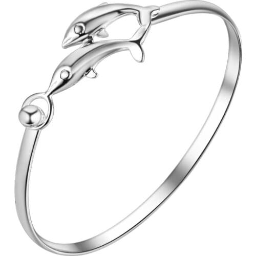 High quality silver plated dolphin charm bangles woman fashion party Jewelry pretty cute christmas gift ANGELTEARS