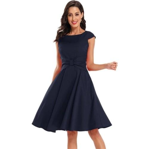 Women Dresses 2021 Spring Summer New O-Neck Sleeveless Bow Big Swing Elegant Party Dress Bridesmaid Dress Vestidos DX2111