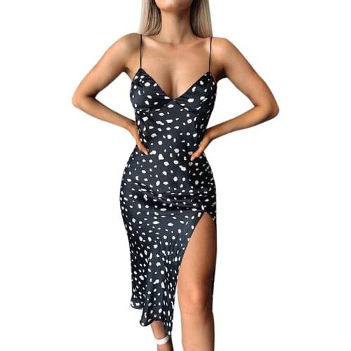 Women Casual Split Dress, Black Printed Patterns V-neck Sleeveless , S/ M/ L