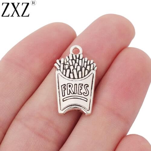 ZXZ 20pcs Tibetan Silver French Fries Chips Fast Food Takeaway Charms Pendants Beads for Jewelry Making Findings 25x15mm