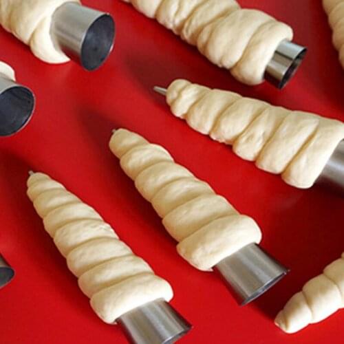 1pc Stainless Steel Spiral Croissants Molds Conical Tube Cone Roll Moulds Cream Horn Baking Pastry Tool Cake Bread Baking Mold