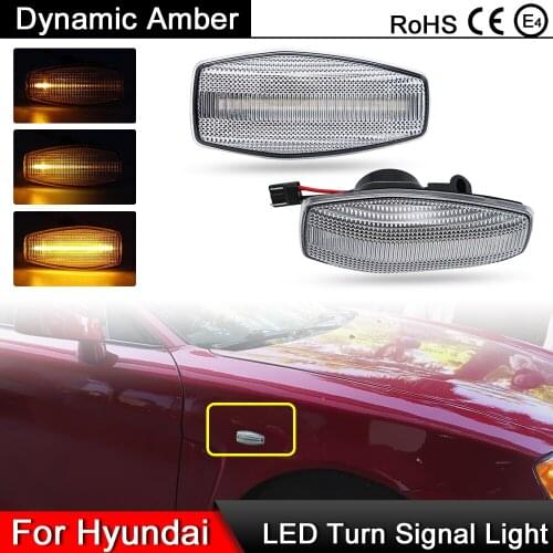 2Pcs Clear Lens Front LED Side Marker Light Dynamic Amber Turn Signal Lamp For Hyundai Sonata Tucson Elantra Tiburon Accent