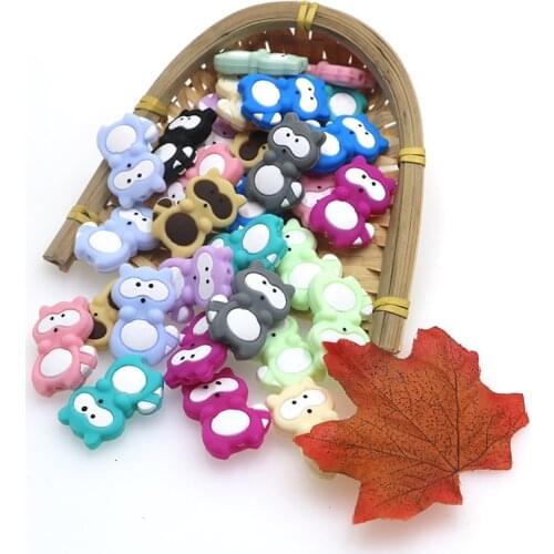 Kovict 5/12pcs Silicone Raccoon Beads Animal Pacifier Clip Accessories Baby Teether BPA Free DIY Beads For Teething Necklace