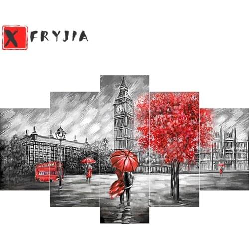 5pcs DIY Diamond Painting Cross Stitch Kits Diamond Embroidery London tower car Full Diamond Mosaic Needlework set home decor