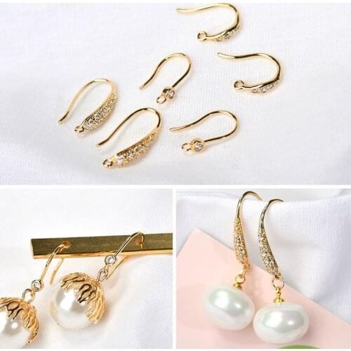 Hand-made DIY Ear Accessories with Zircon Pure Copper Ear Hook with 18K Color Preservation and Gold Plating