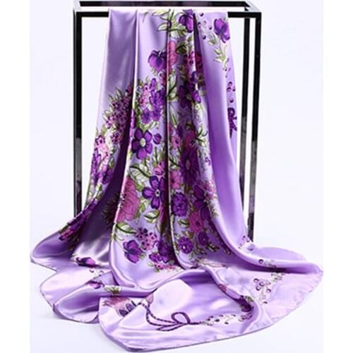 HanXi Satin Silk Scarf Women Foulard Head Hijab for Ladies 90*90cm Square Shawl Wrap muffler pareo Bandanna female