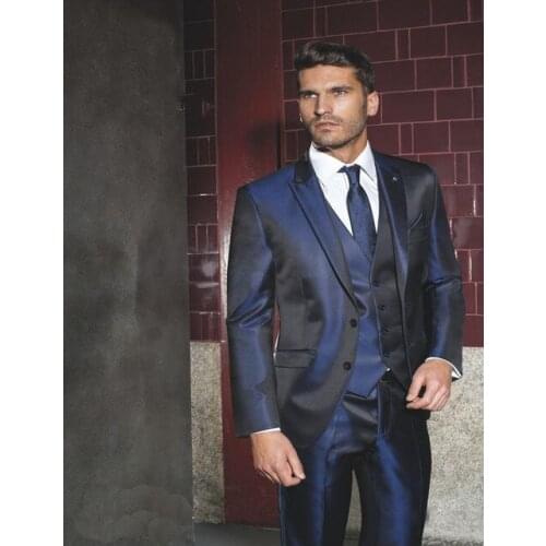 Classic Style Mens Business Suits Shiny Navy Blue Groom Tuxedos Wedding Blazer Waistcoat Set (Jacket+Pants+Vest+Tie) NO:110