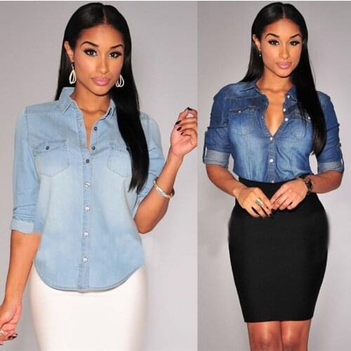2019 Newest Hot Casual Womens Denim Blouse Spring Long Sleeve Loose Slim Fit Jeans Shirt Female Denim Clothing Womens Blouses