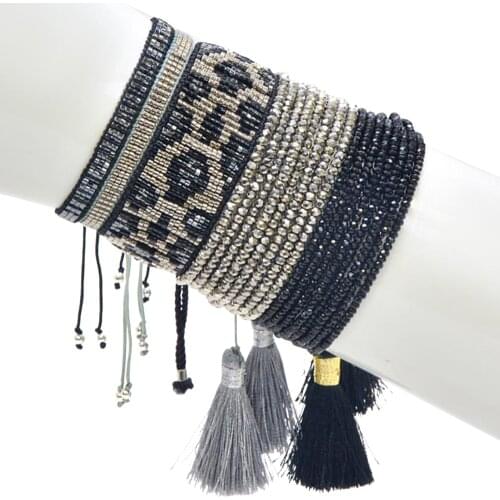 Go2boho Miyuki Bracelets for Women Leopard Bracelet Woven Jewelry Multilayer Crystal Beaded Pulseras Tassel Adjustable Jewellery