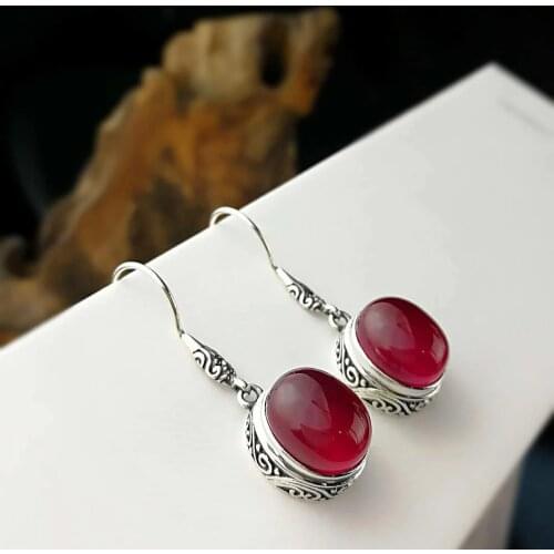 Brinco 2018 New Retro Corundum Earrings, S925 Tremella Decorations, Elegant Carved Patterns, Maid Fashion Original Jewelry