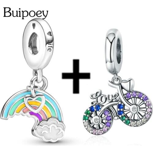 Buipoey 2pcs Ferris Wheel Panda Pendant Unicorn Beads Suitable For Ladies Jewelry Accessories Charm Bracelet Necklace Women
