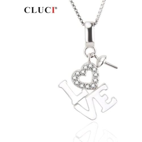 CLUCI Silver 925 Love Letter Pearl Pendant Mounting for Necklace Sterling Silver Women Valentine Day Pendant Jewelry SP281SB