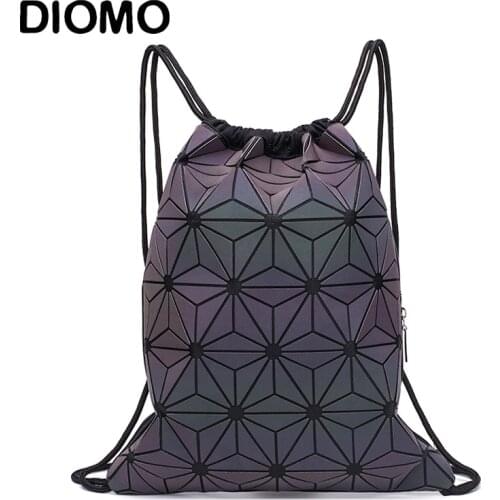 DIOMO 2020 Women Luminous Drawstring Bag Foldable Shoulder Bags Beach Sack Bag Girls Geometric Bagpack String Summer Bag