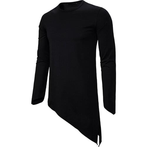 Irregular Side Split Oversized T Shirt Men Nice Autumn New Slim Fit Long Sleeve Tee Shirt Homme Hip Hop Streetwear Casual Tshirt