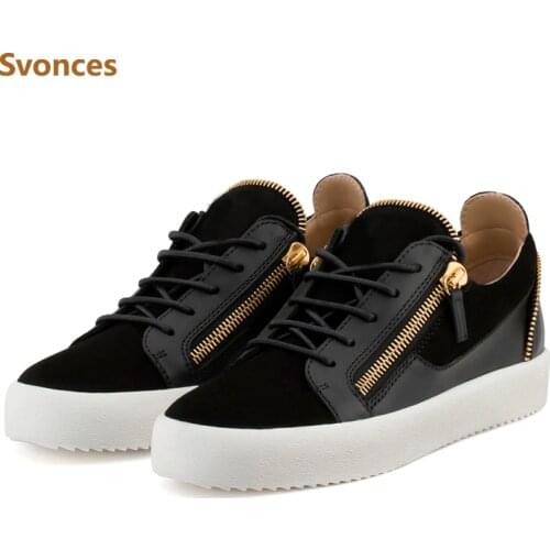 Unisex Black Casual Sneakers Man Metal Zipper Designer White Flat Platform Comfortable Shoes Low-heeled Female Shoe Euro Size 45