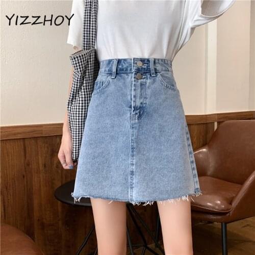 YIZZHOY Summer Retro A-line Tassel Plus Size Jeans Skirt Women Vintage Streetwear High Waist Washed Mini Denim Skirts