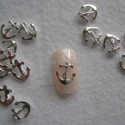 MD-657 3D 50pcs/bag Nail Decoration Metal Silver Anchor Metal Nail Art Decoration
