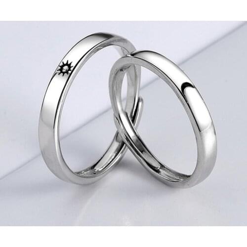 Fashion 925 Sterling Silver Simple Sun Moon Ring Minimalist Adjustable Ring For Men Women Couples Lovers Engagement Jewelry