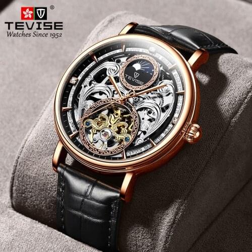 TEVISE 2021 Mens Watches Top Brand Luxury Waterproof Dress Business Men Watch Casual Mechanical Tourbillon Leather Sport Clock