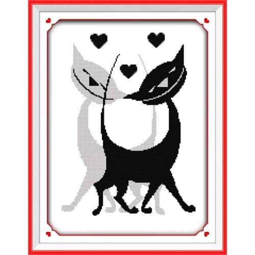Black & white lover cats cross stitch kit 14ct 11ct pre stamped canvas cross stitching animal embroidery DIY handmade needlework