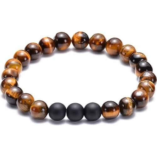 Natural Stones Tiger Eye Wrapped Matte Onxy Beaded Charms Unisex Bangle Bracelet For Girls Dainty Wedding Gift