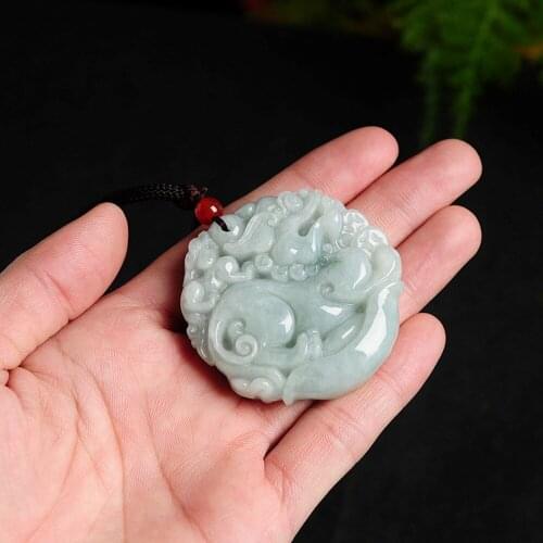 New 100% Natural A Grade Jade /Jadeite Bless Lucky Pixiu Round Pendant dance