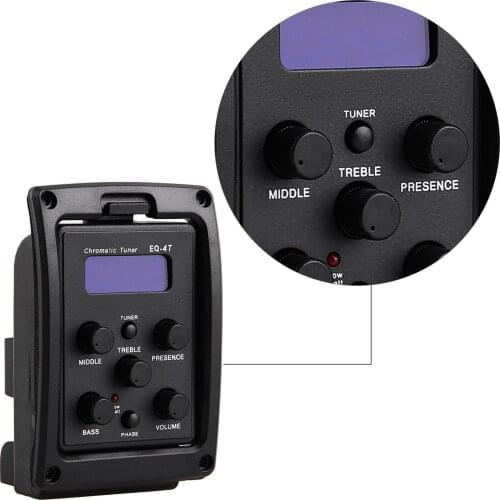 New EQ-4T 4 Band Pickup EQ Preamp with Tuner For Acoustic Guitar