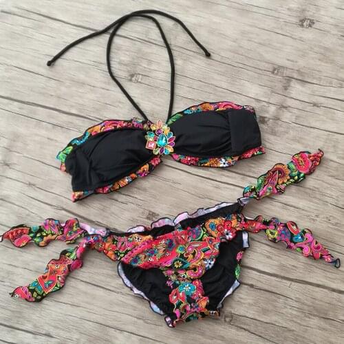New Hot Bikini Sets for Women Swimwear Beachwear Diamond Black Print Bow Bathing Suits Design Girl Swimming Sexy Biquini