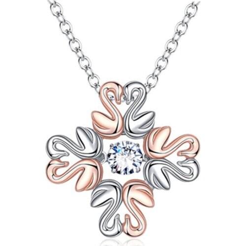 In pairs of swan Cross shape zircon hanging pendant necklace link Chain silver color necklace for lovers