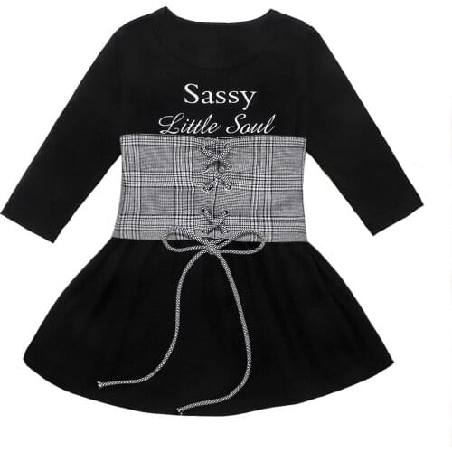 New 2Pcs Kids Baby Girls Long Sleeve Dress+Lace Up Vest Party Dresses Outfits Set