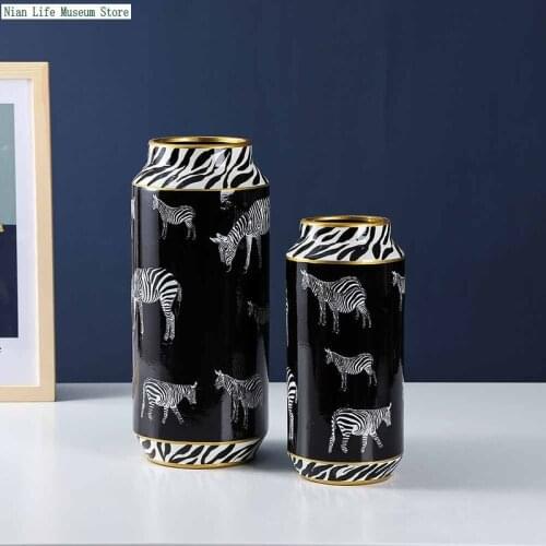 Nordic Luxury Ceramic Vases Simulation Flower Container Decor American Decoration Storage Jar Living Room Decoration Accessories