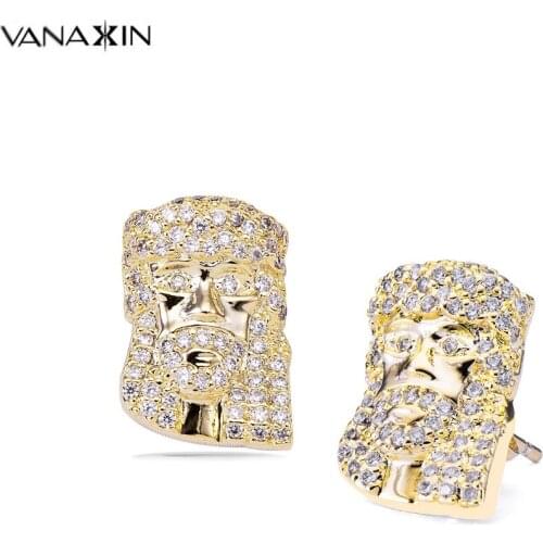 VANAXIN Jesus Face Earrings For Women AAA+ Cubic Zirconia Stud Earrings Fashion Gold/Silver Color Jewelry Accessory Christ Gift