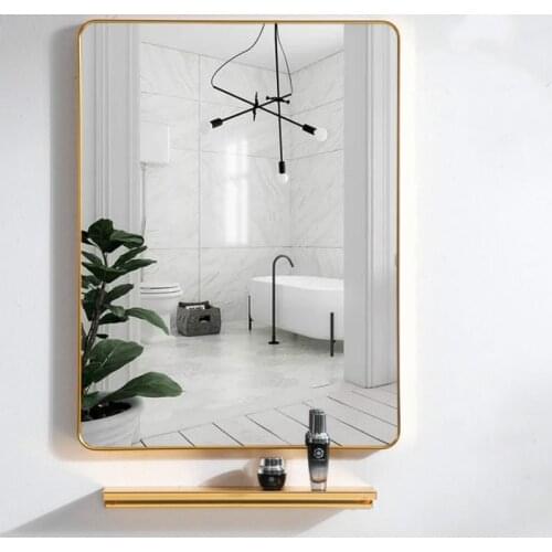 Modern personality free punch makeup bathroom self-adhesive wall hanging toilet mirror with shelf toilet wall mirror LX102927