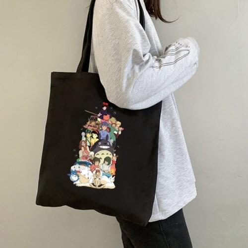 Anime Spirited Away Totoro Shopping Bag Graphic Tote Harajuku Shopper Bag Women Canvas Shoulder Bag Female Ulzzang Funny Eco 90s