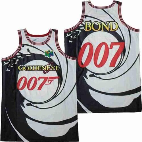 BG basketball jersey JAMES BOND colden eye 007 Jerseys Embroidery sewing Outdoor sportswear Hip-hop movie white summer 2021