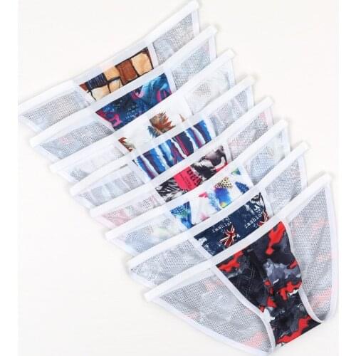 8PCS Men Underwear Printing Briefs Lycra Briefs Men Shorts Print Cuecas Masculina Underpants Hombre Low Waist Breathable Briefs