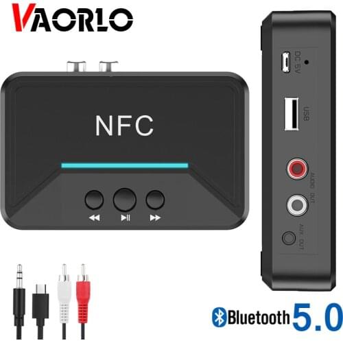 VAORLO NFC Bluetooth 5.0 EDR Recevier Wireless Audio Adapter With RCA 3.5MM AUX Jack Stereo Music Receiver For Headphone PC Car