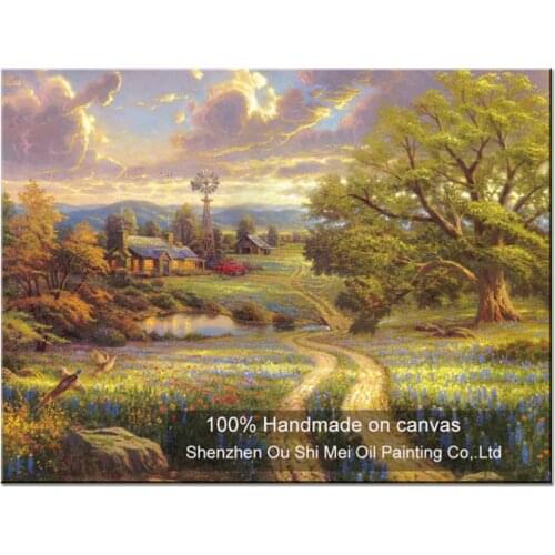High Quality Hand Painted Thomas Landscape Oil Painting on Canvas Beautiful Village Scene Wall Painting Home Decor Paintings Art
