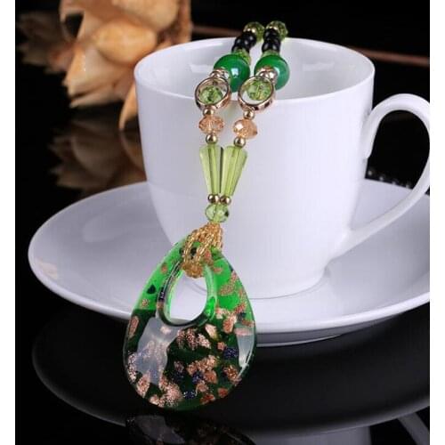 WEIYU Ethnic Jewelry Ancient Boho Coloured Glaze Long Sweater Chain Glass Crystal Drop Beaded Necklace Pendant Women