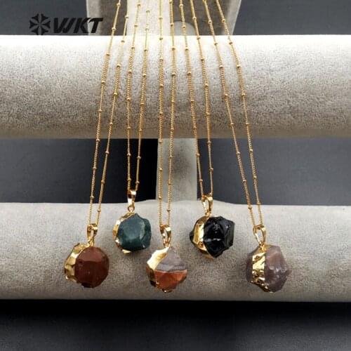 WT-N1086 WKT New Comming Necklace Natural Stone Pendant In Ball Shape Pendant In Gold Color Trim Pendant Necklace Women Necklace