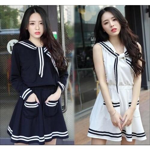 Navy Sailor Anime Skirts Japanese School Uniform Fashion Korean Style Kawaii Girl White/black Cosplay Graduation Japan Dresses