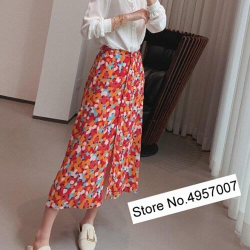 Elfbop Women 100% Viscose Floral Printed Elastic Waist Midi Skirt - Ladies/Female Stylish Midi-Length Skirt