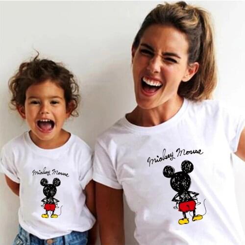 Womens Funny Mickey Mouse Head Pattern Kids Girl Boys T-shirt Summer Fashion Ullzang Harajuku Family Matching Sets T Shirt Tops