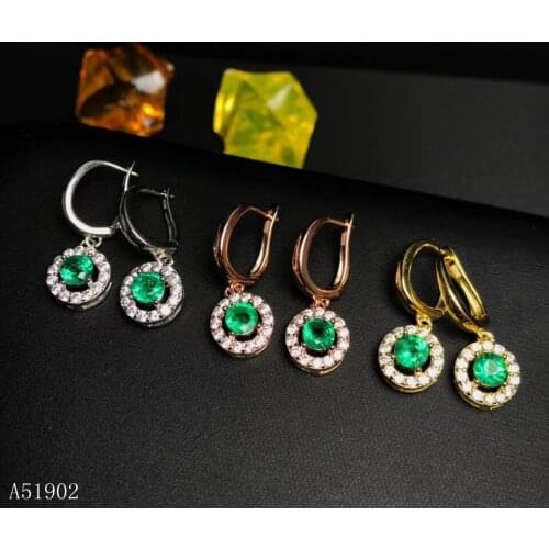 KJJEAXCMY Supporting detection 925 sterling silver inlaid natural emerald earrings women support test