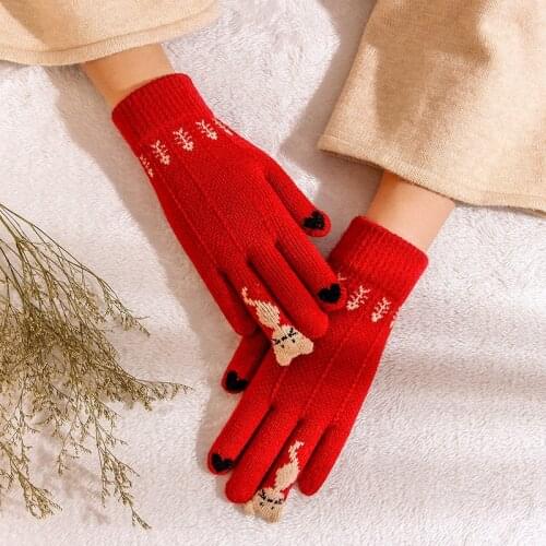 Winter GloveS Women Men Warm Knit Mittens Autumn Imitation Wool Full Finger Guantes Girls Crochet Thick Touch Screen Pink Glove