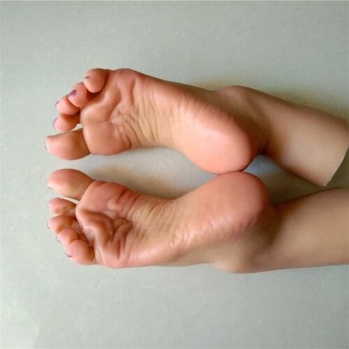 1 pair lifelike silicone sex dolls girls foot feet fetish toys foot model tan skin deep wrinkle flexible toes