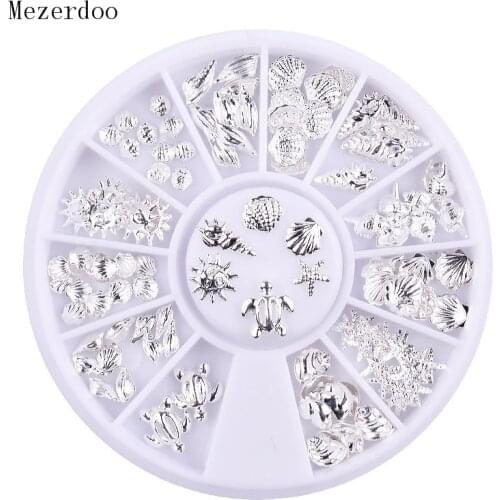 1Pcs Silver Ocean Life Shell/Conch/Starfish Designs 3D Nail Art Decorations Charming Jewelry on Nails Supplies In Wheel