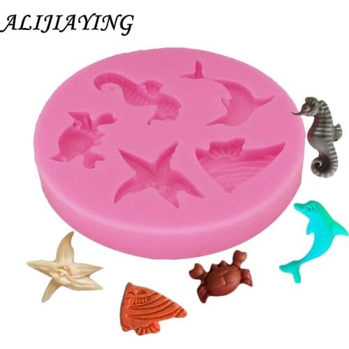 1Pcs Starfish dolphin Seahorse Silicone Mold,fish Sugarcraft Cake Decorating Tools,crab Fondant Chocolate Molds Cake Mould D0104