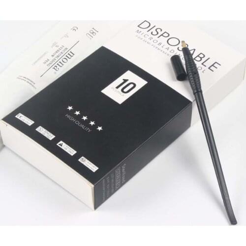 10pcs/box Disposable Microblading tools Manual Tattoo Eyebrow Pen With 18U Blade and R3 Permanent Makeup Tattoo Pen